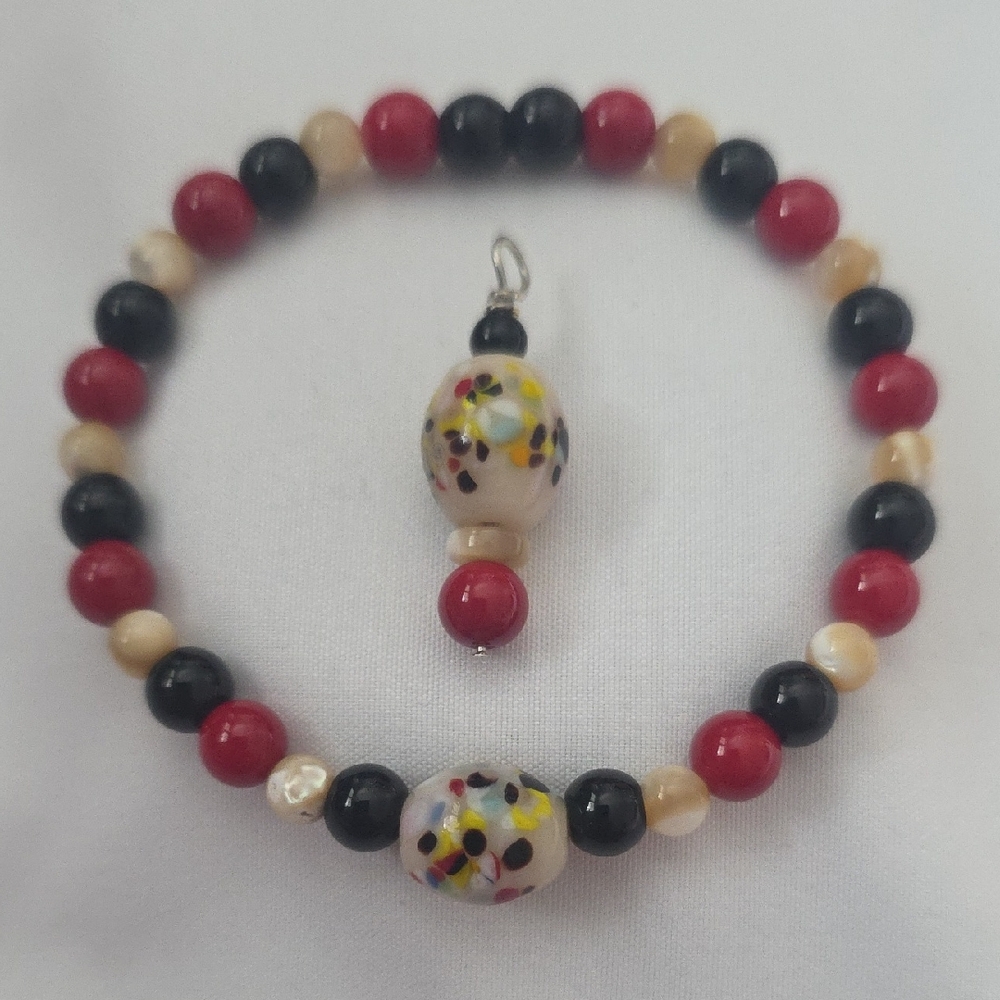 Colorful Beaded Bracelet and Pendant Set